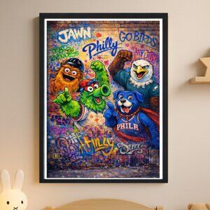 Philadelphia Mascots Graffiti Framed Wall Art | 13x19 Philly Sports Decor